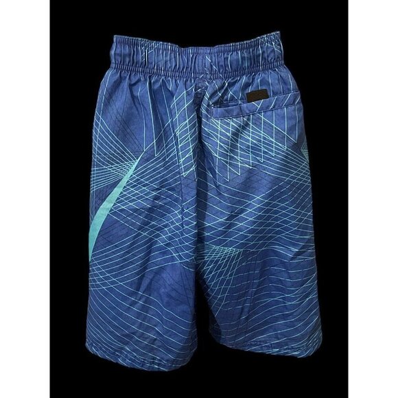 Nike Boys Swoosh Geometric Swim Shorts Size S Blue Logo Drawstring Elastic Waist - Picture 6 of 9
